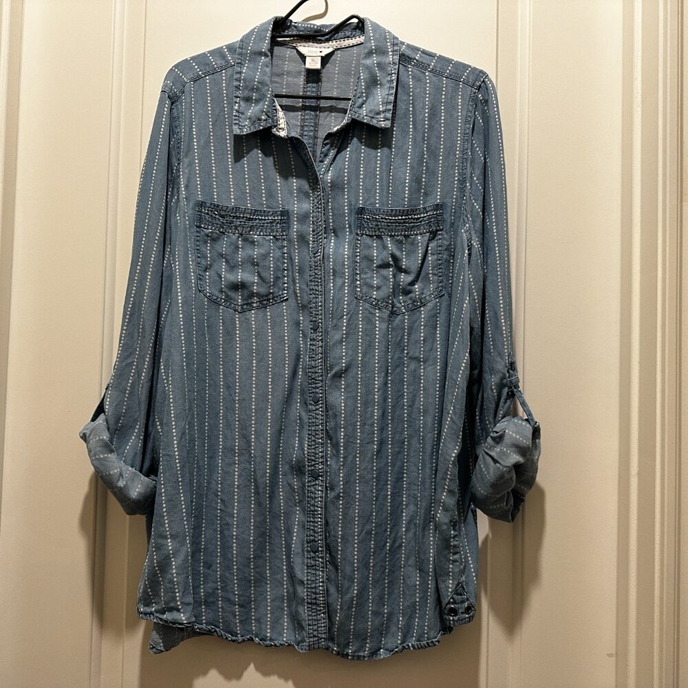 XL Long Lightweight Denim-like Striped Shirt,